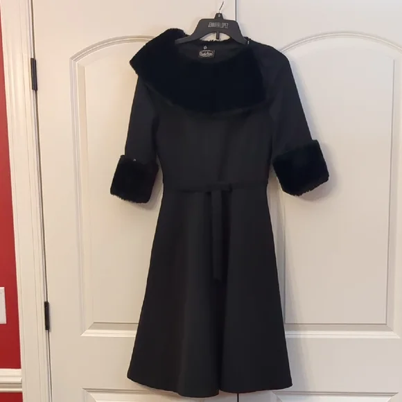 Video Vixen Tabitha Black Faux Fur Collar Flare Dress - Picture 4 of 9